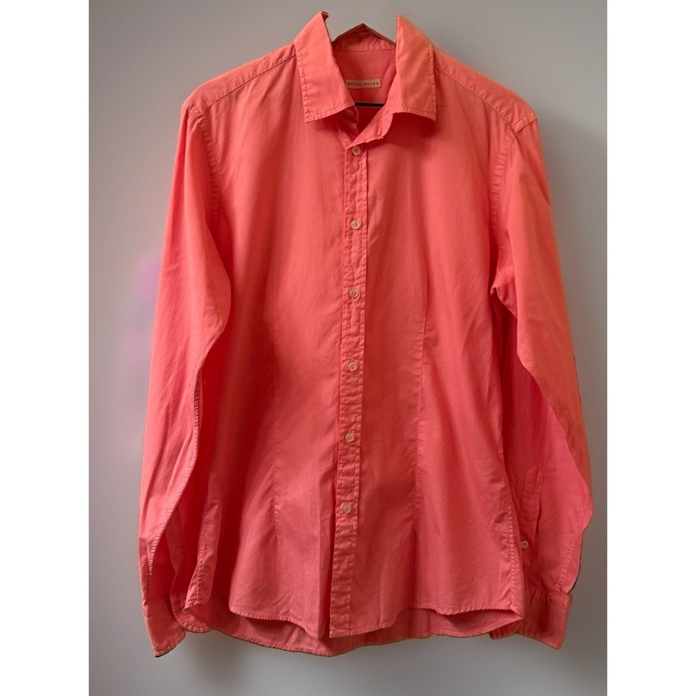 BRIAN DALES Men's Coral Pink Long Sleeve Button Down Dress Shirt Italian 16.5/42